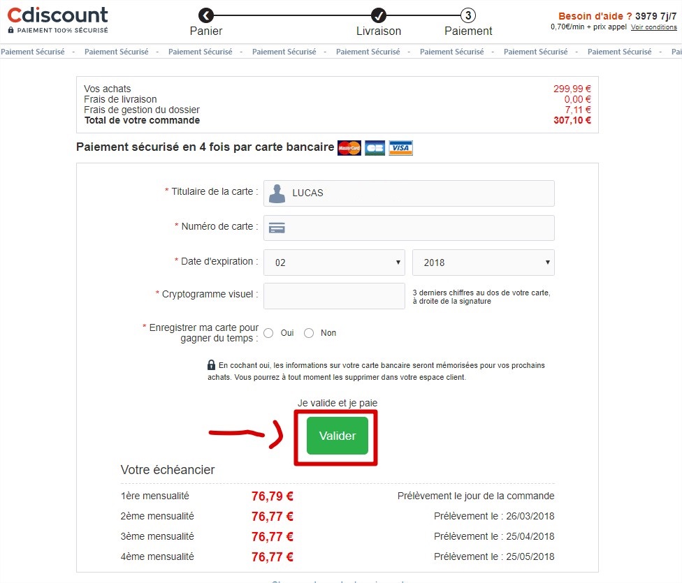 Paiement en 4 fois cdiscount refusé